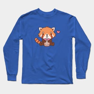 Cute Red Panda Drinking Bubble Tea Long Sleeve T-Shirt